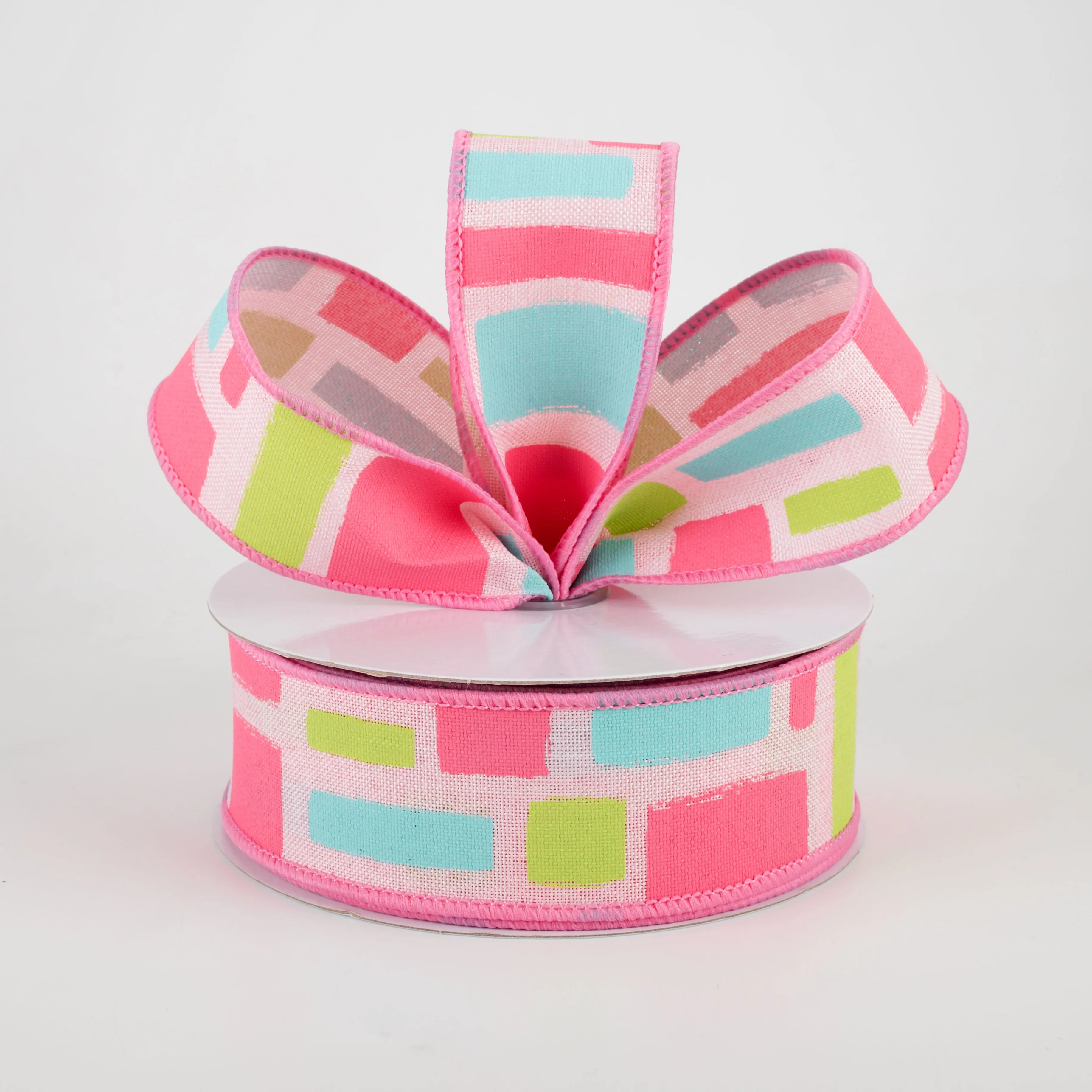 1.5" Bold Brush Strokes Ribbon: Pale Pink, Pink, Teal, Light Green (10 Yards)