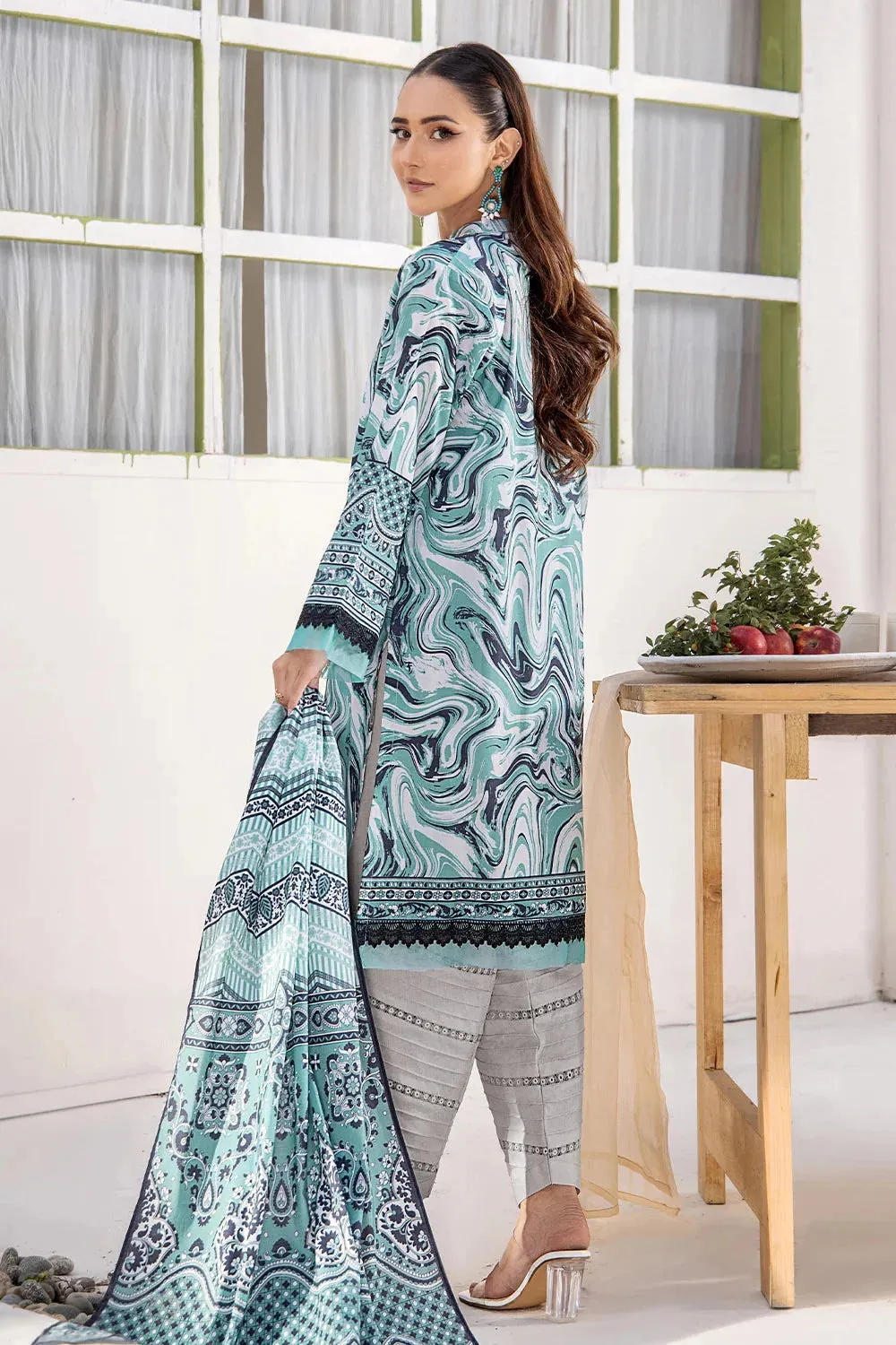 3PC Printed Unstitched Lawn Suit KLA-2423