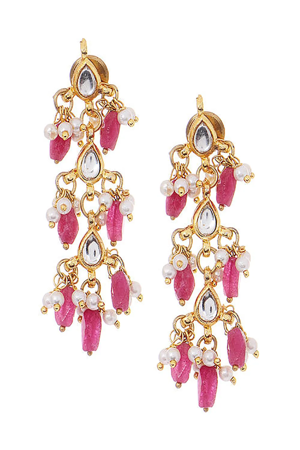 Alloy Kundan Dangler Earring in Pink and White