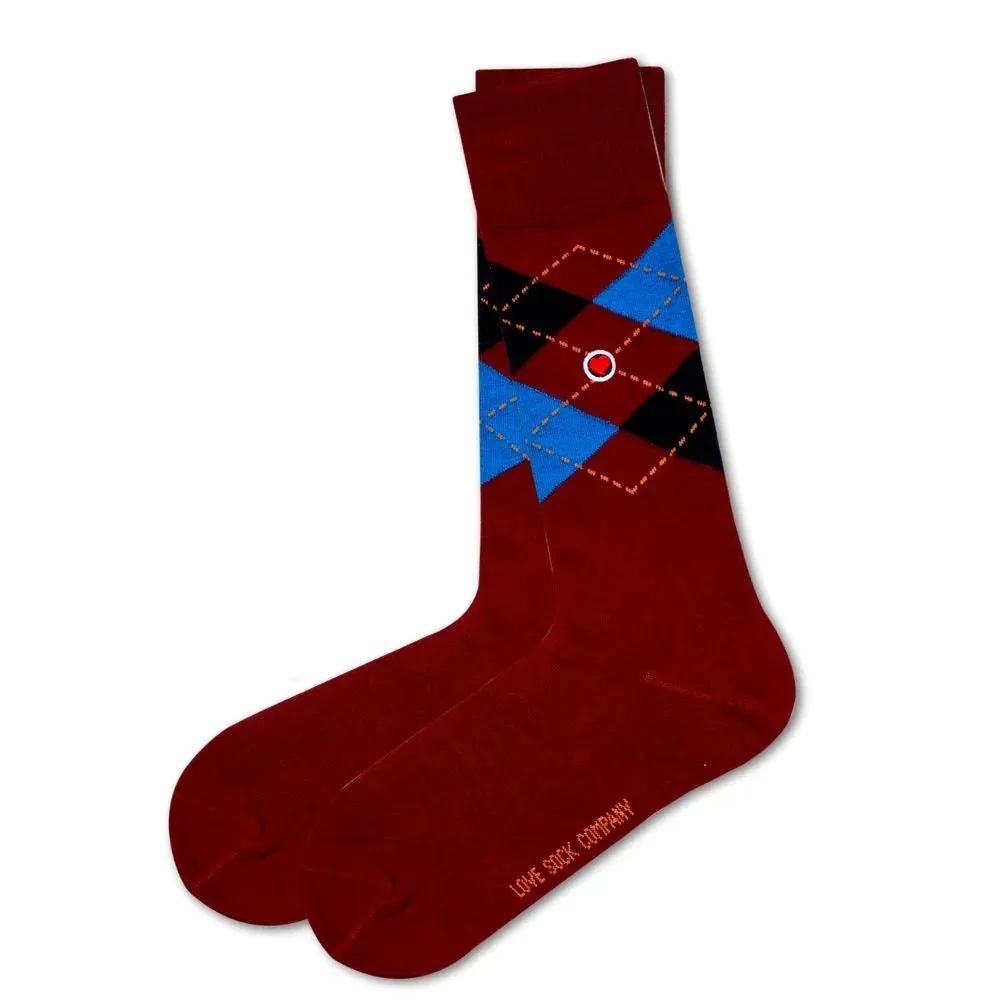 Argyle Socks Burgundy Blue Box