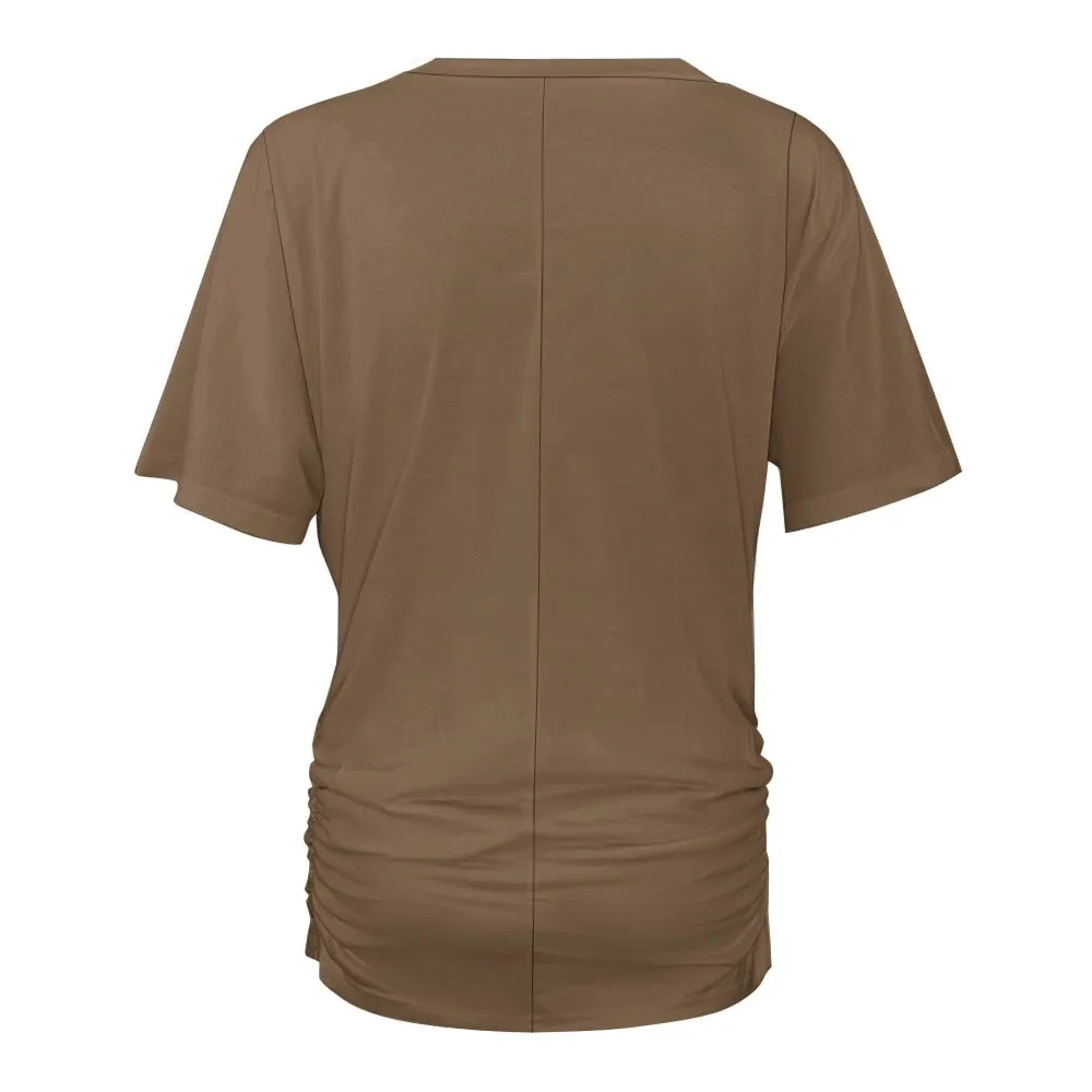 Assorted Colors V-neck pleated T-shirt