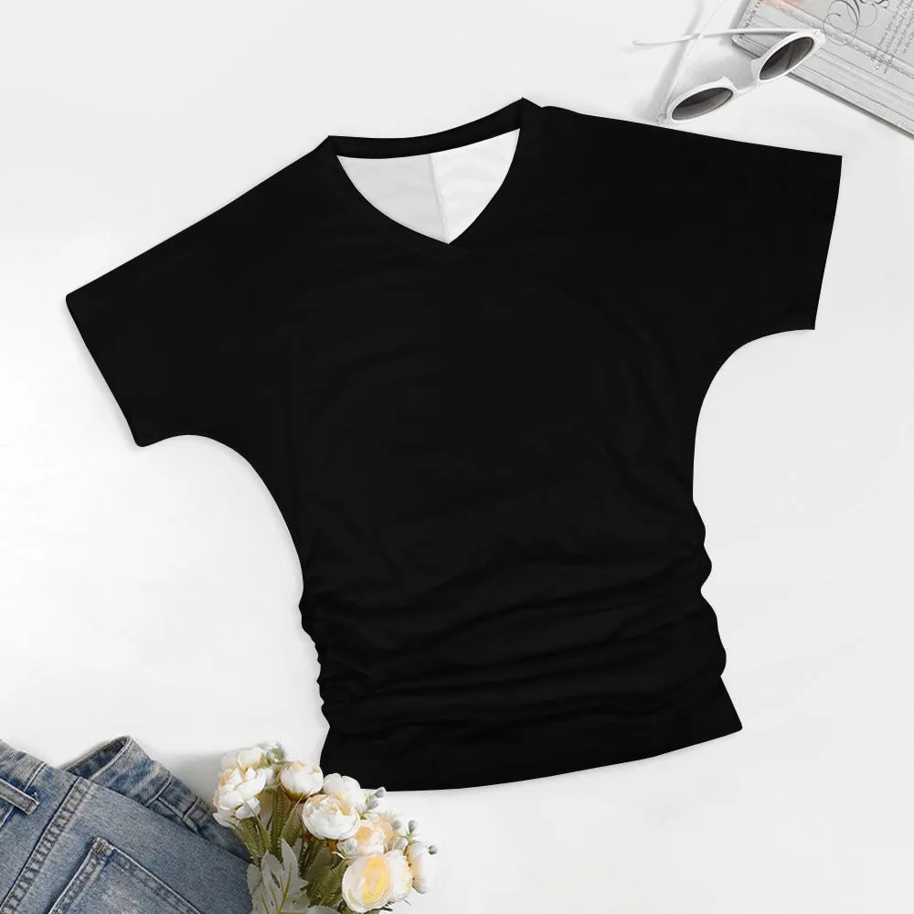 Assorted Colors V-neck pleated T-shirt