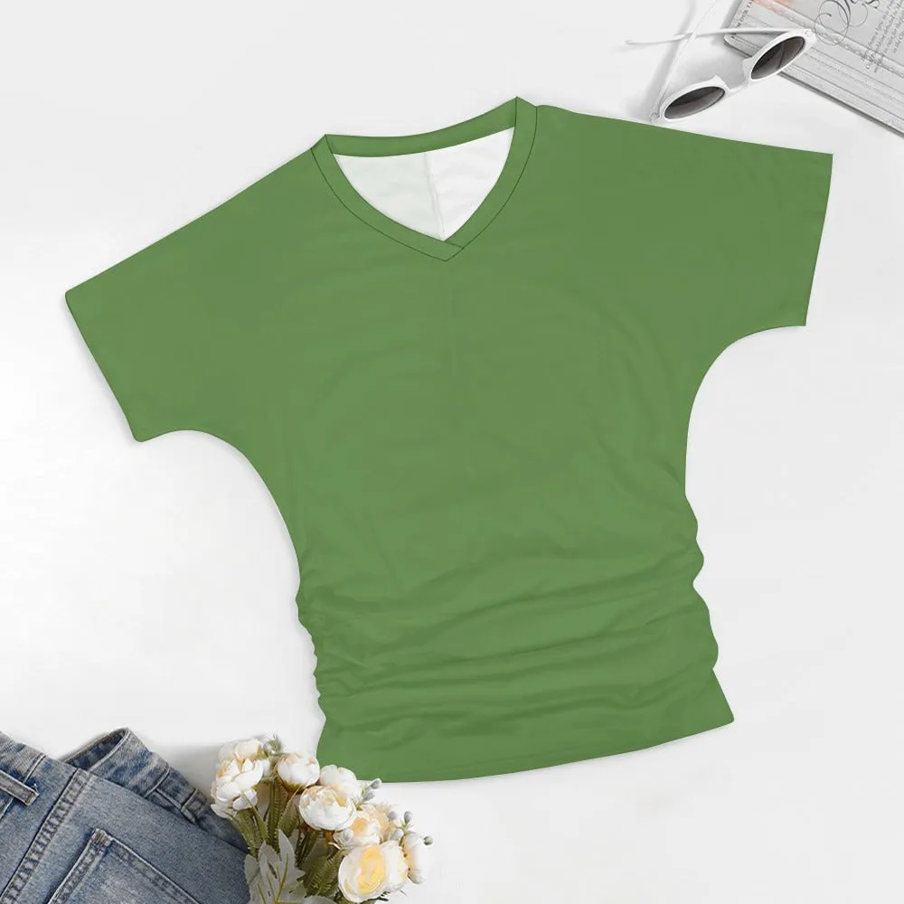 Assorted Colors V-neck pleated T-shirt