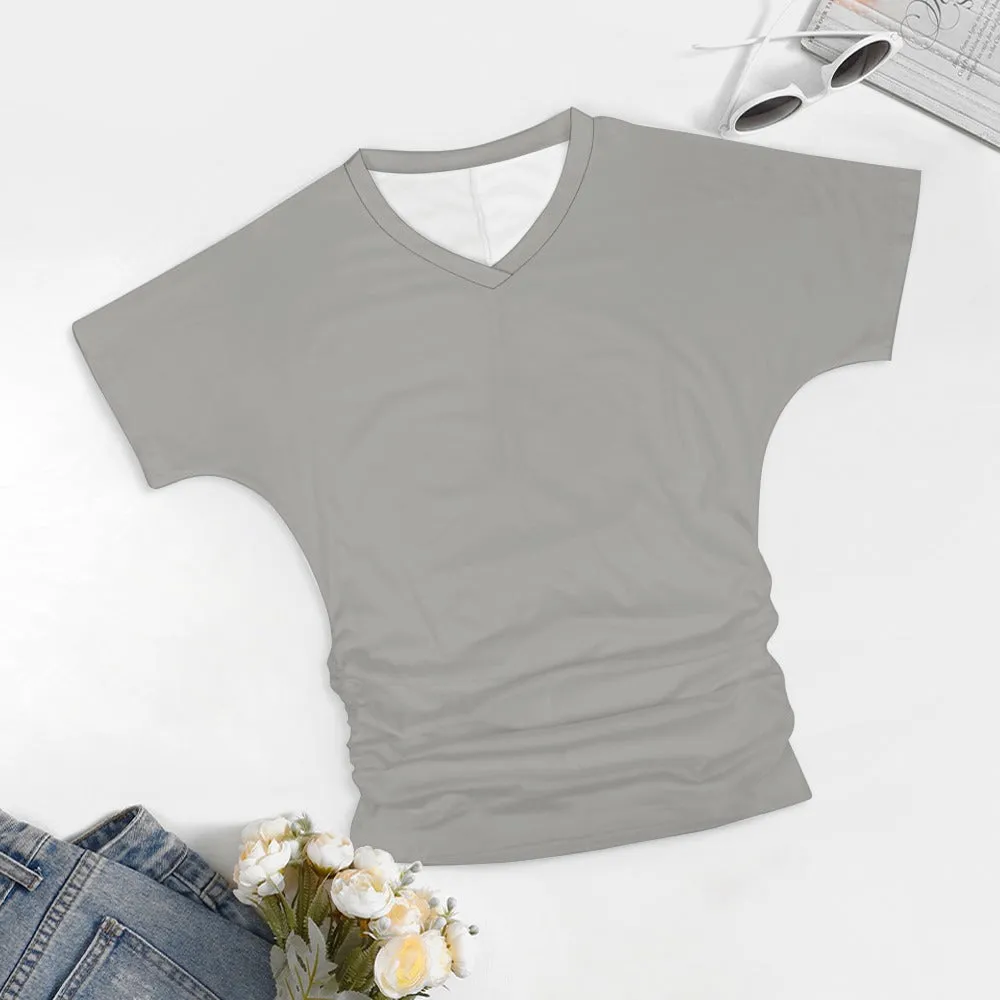 Assorted Colors V-neck pleated T-shirt