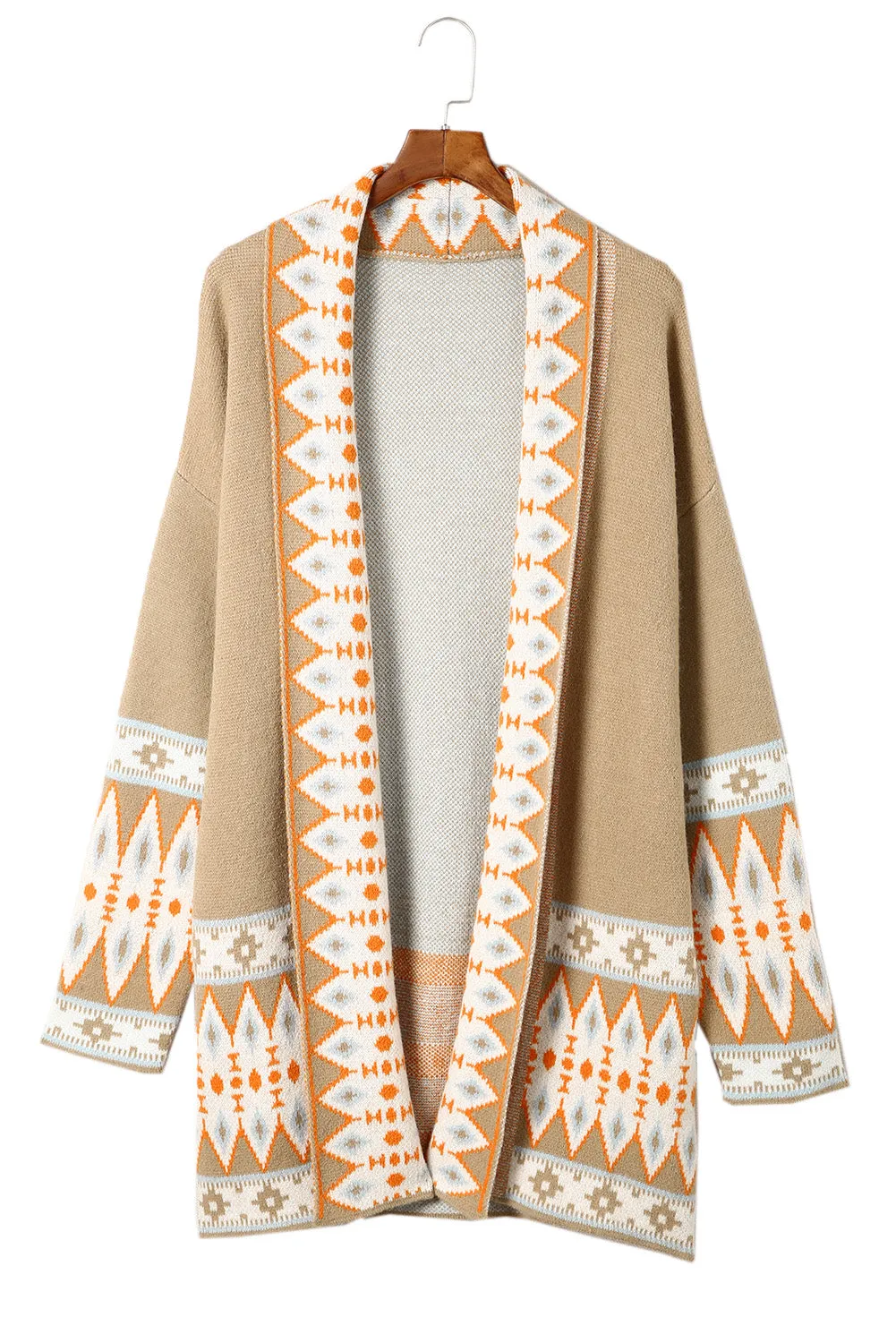 Aztec Print Open Front Knitted Cardigan