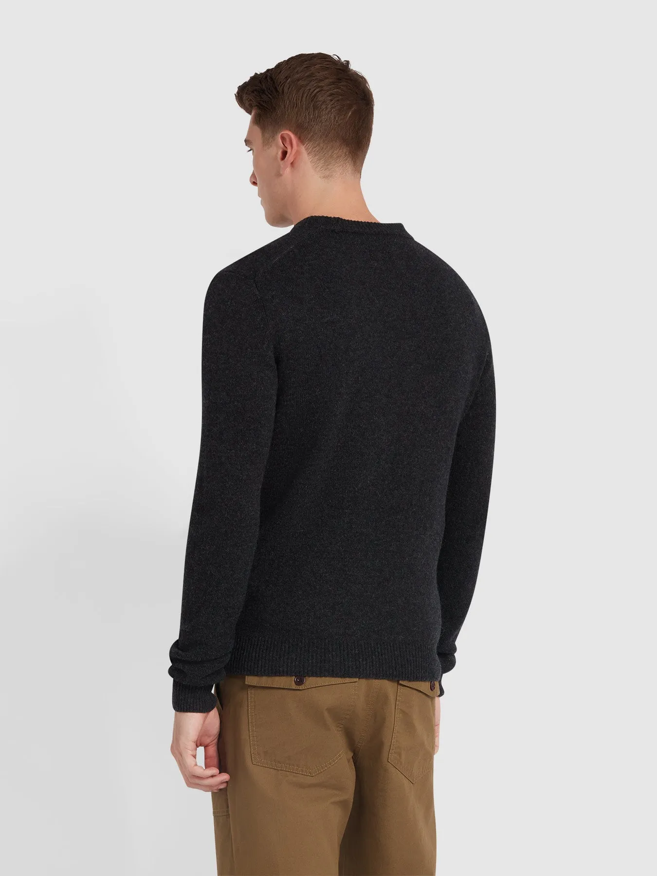 Birchall Crew Neck Lambswool Sweater In Black Oyster