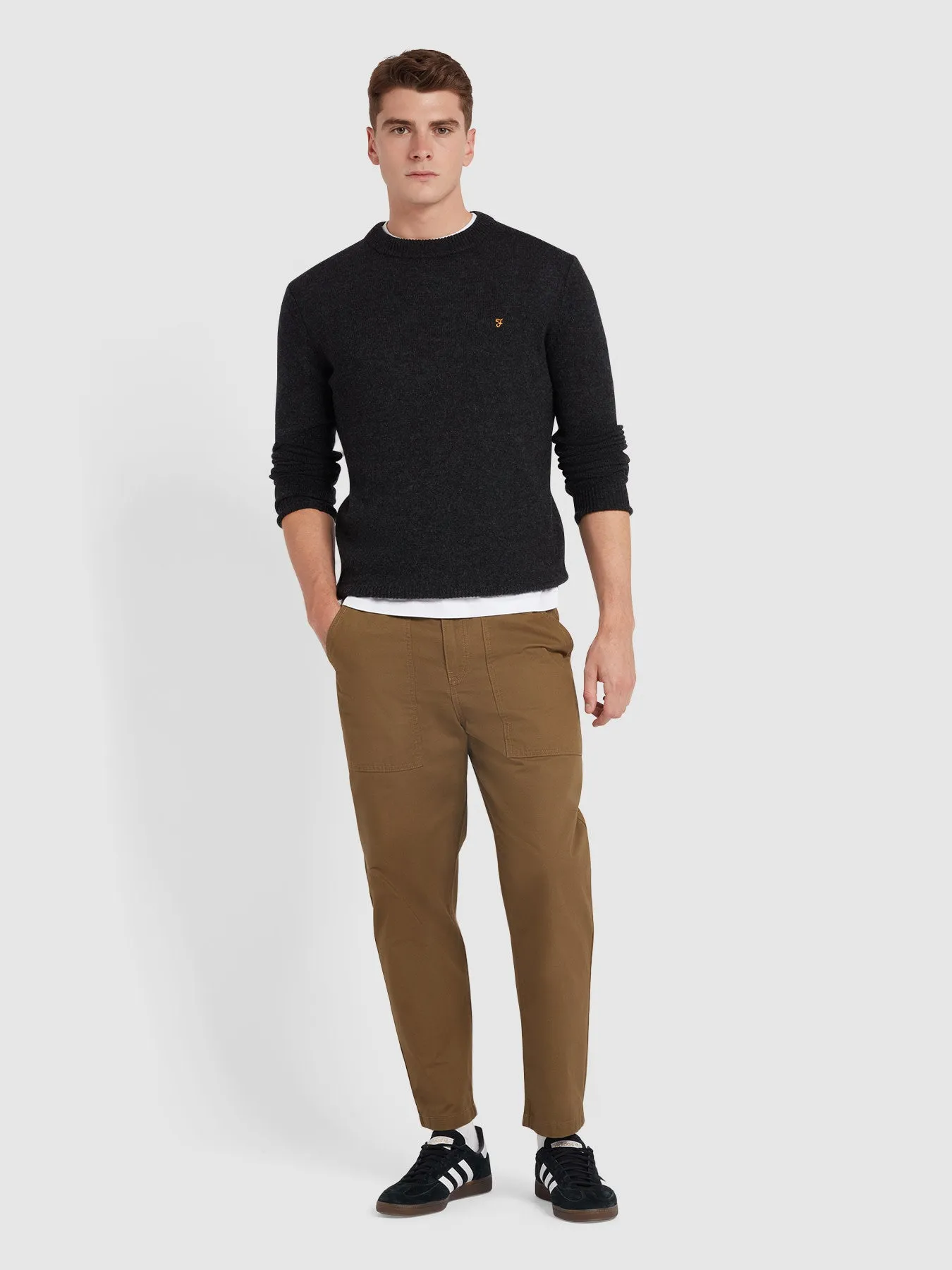 Birchall Crew Neck Lambswool Sweater In Black Oyster