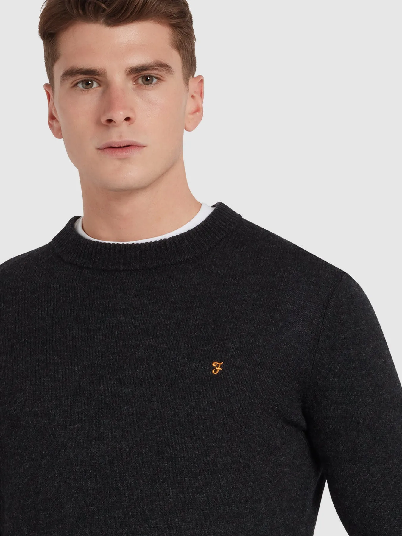 Birchall Crew Neck Lambswool Sweater In Black Oyster