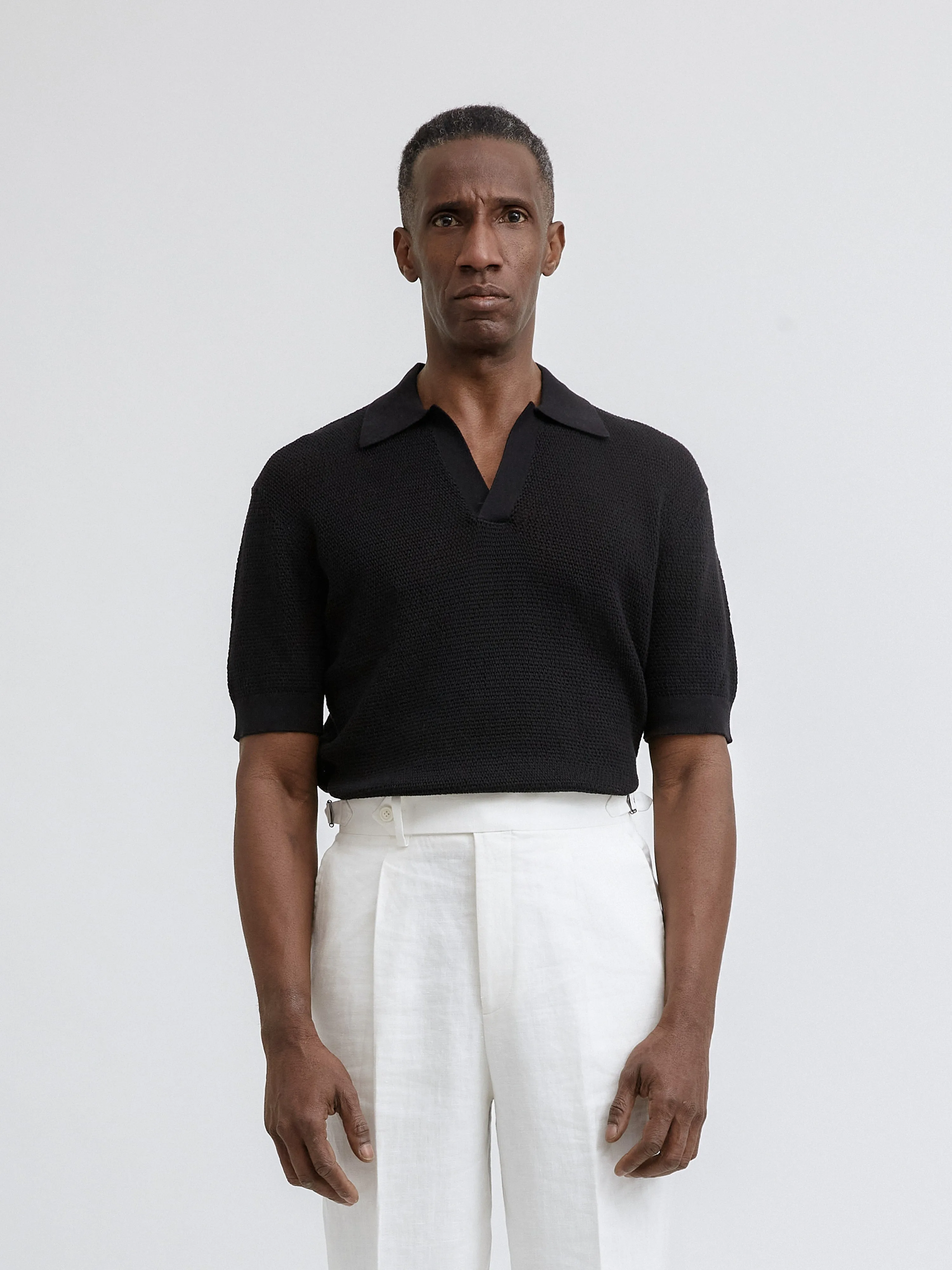 Black Knitted Short Sleeve Jersey