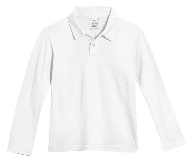 Boys Soft Cotton Jersey 2-Button Long Sleeve Polo Shirt | White