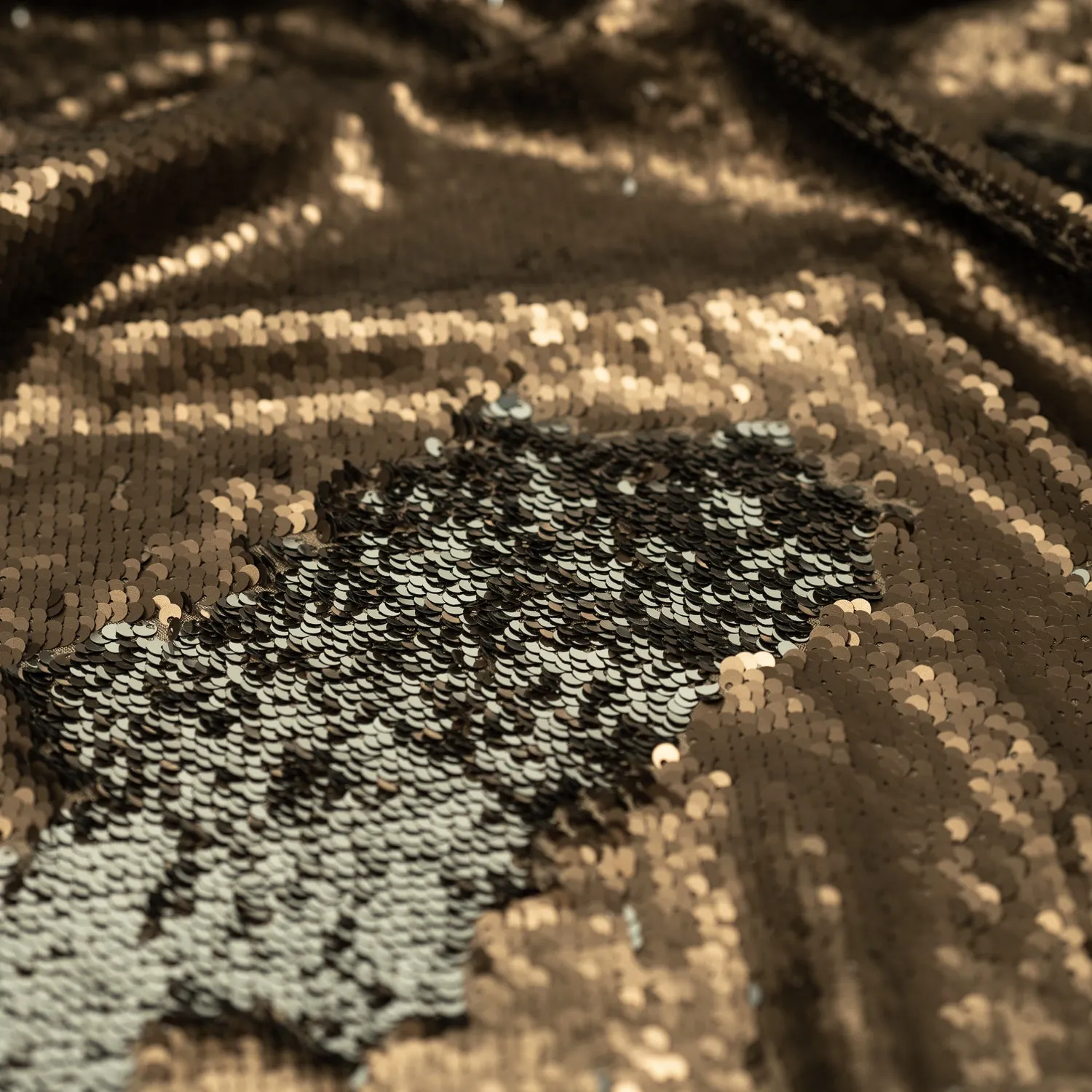 Brown and Silver Flip Sequin on Spandex Fabric | Blue Moon Fabrics