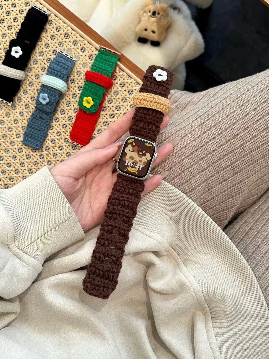 Cute Knitted Yarn Button Strap iWatch Band Series 12 3 4 5 6 7 8 9 Ultra Generation 38mm 40mm 41mm 42mm 44mm 45mm 49mm for Apple Watch