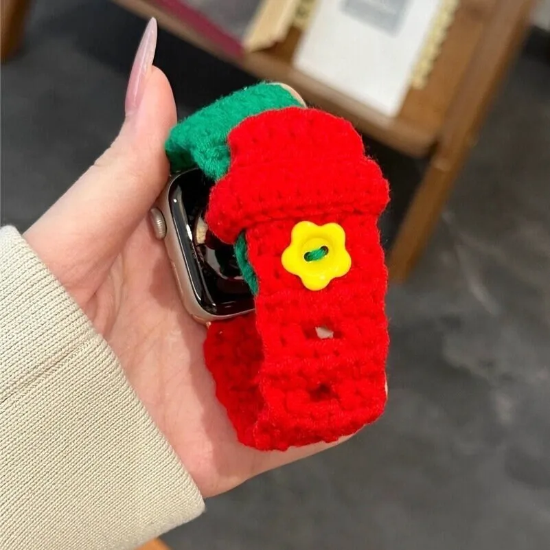 Cute Knitted Yarn Button Strap iWatch Band Series 12 3 4 5 6 7 8 9 Ultra Generation 38mm 40mm 41mm 42mm 44mm 45mm 49mm for Apple Watch