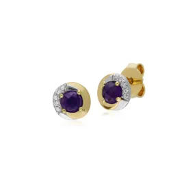 Damen 9 Karat Gelbgold Amethyst & Diamant Zweifarbig Ohrstecker