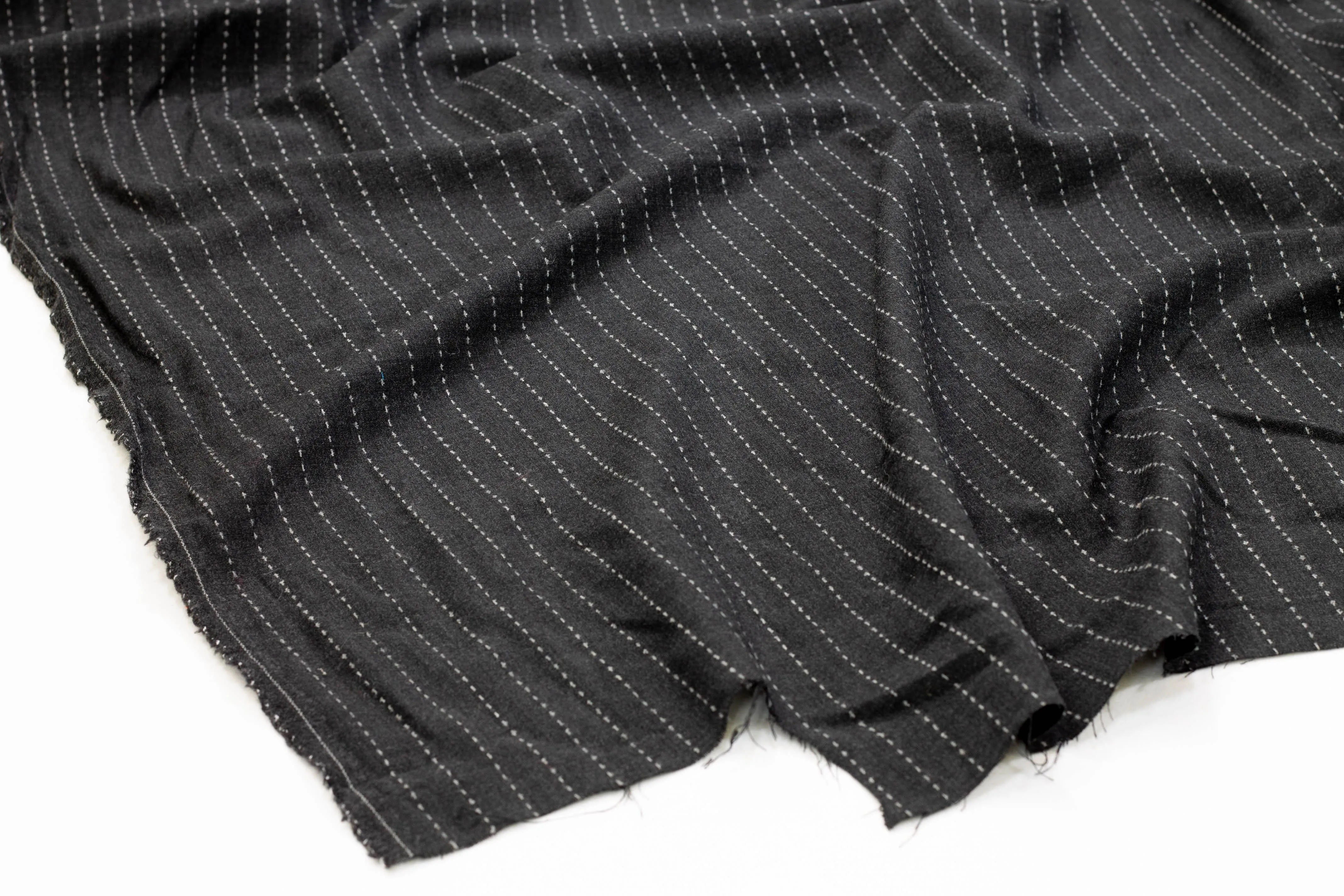 Dark Gray Striped Italian Wool Suiting