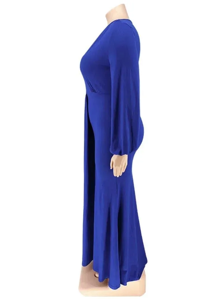 Deep V Neck Maxi Dress - Elegant and Slim Fit Silhouette