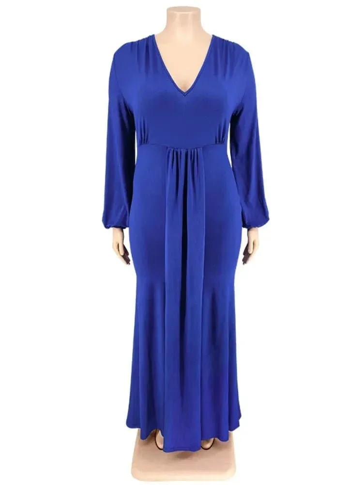 Deep V Neck Maxi Dress - Elegant and Slim Fit Silhouette