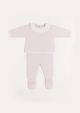 Dot Detail Lace Collar Knitted Set in Pink (1-6mths)