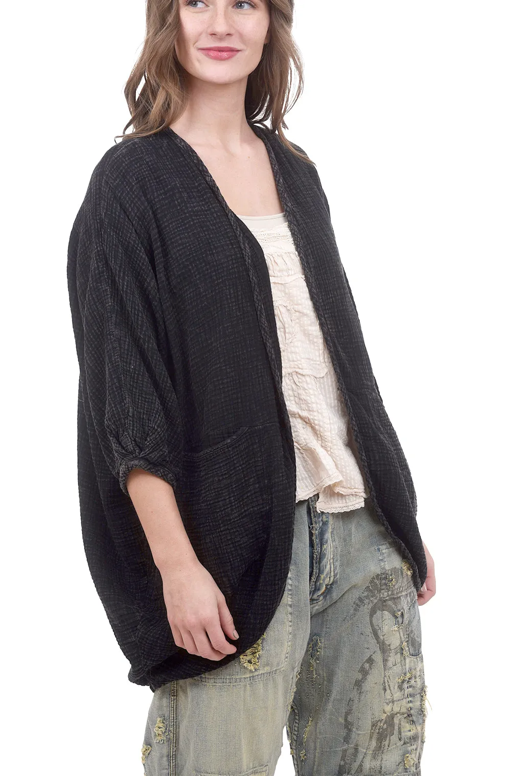 Double Gauze Cocoon Cardigan, Black