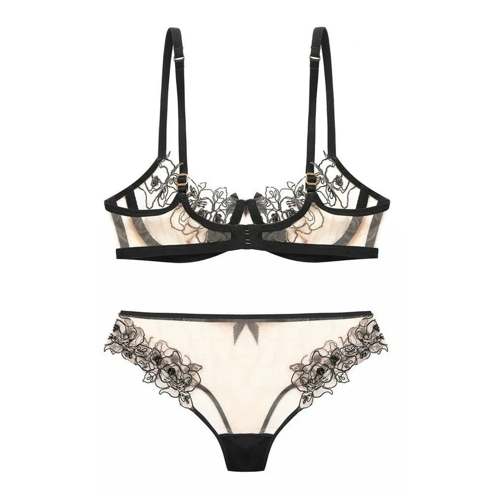 Embroidered Bra and Pantie Set - Comfortable and Sophisticated Lingerie Set