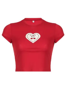 Embroidered Cherry Heart Baby Tee