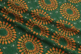 End of BOlt: 1-1/4th yards of Designer Deadstock Hunter Green and Orange Geo Abstract Cotton Lawn 2.36 oz - remnant