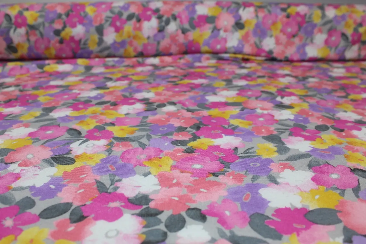 Extra Wide Floral Jersey - Pinks/Purples/Gray