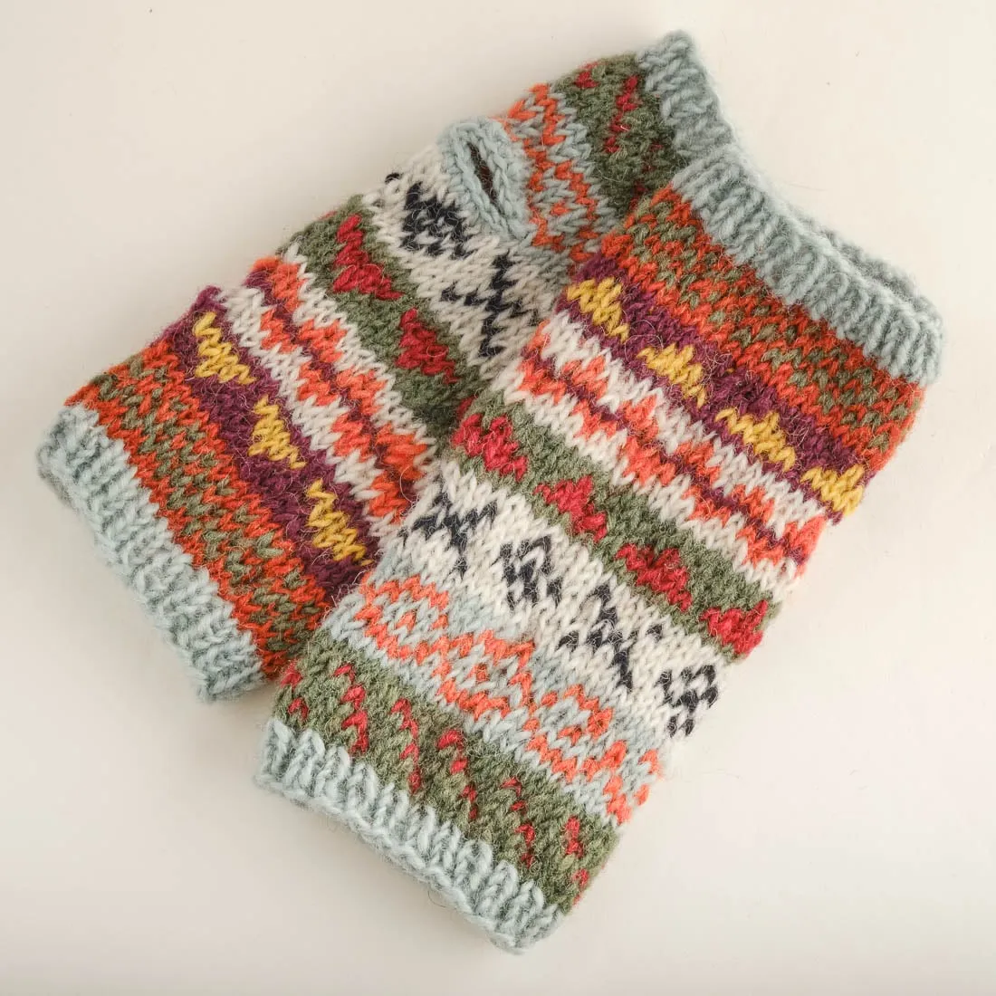 Fair Isle Fingerless Knitted Mittens