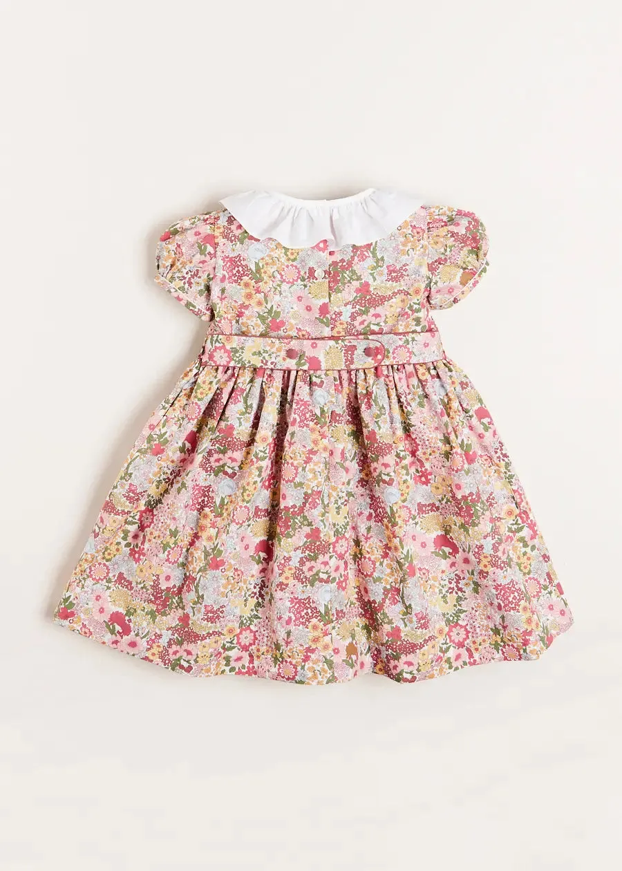 Florence Floral Handsmocked Short Sleeve Dress in Pink (18mths-10yrs)