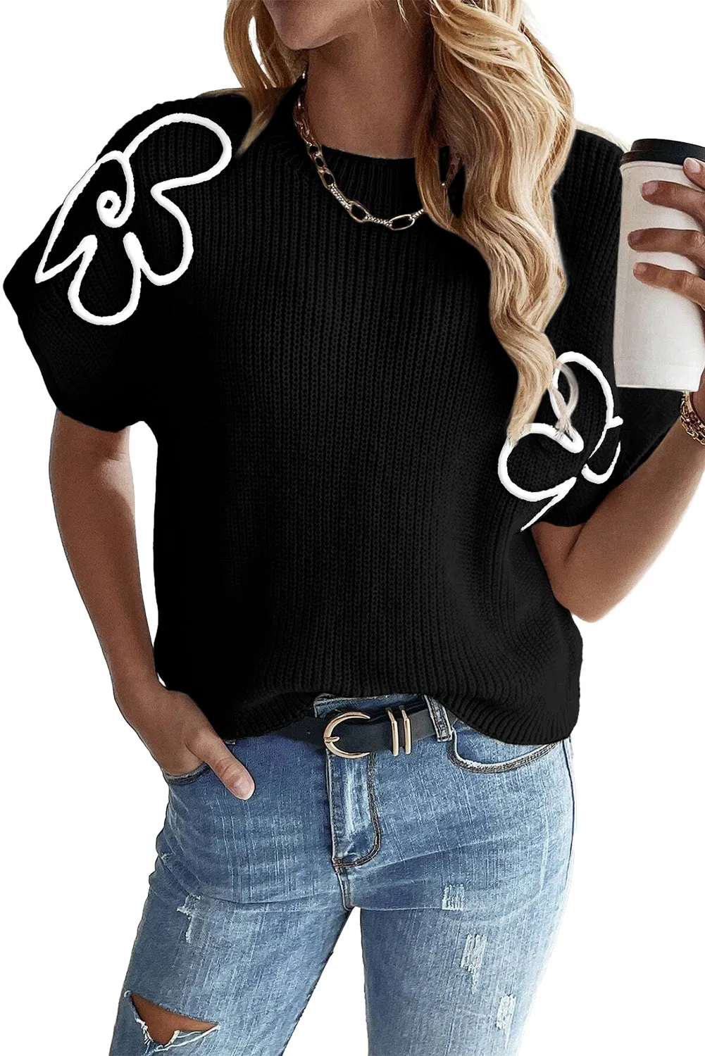 Flower Embroidery Sweater Tee