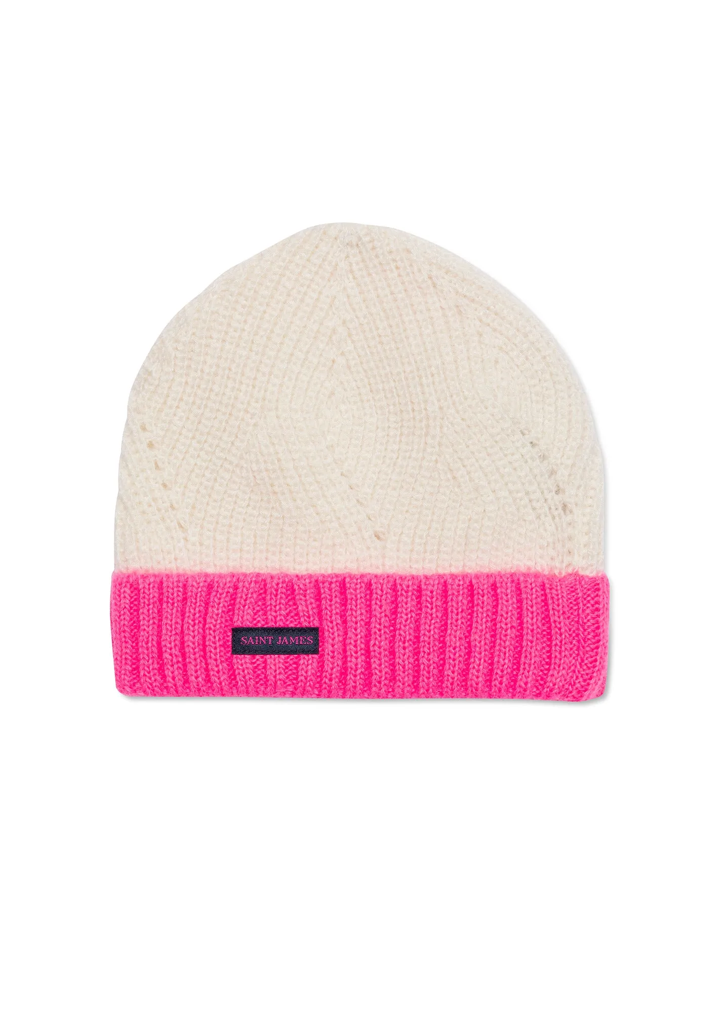 HAUBAN - Color-block Beanie in Mohair Wool Blend (WINTER WHITE / NEON PINK)