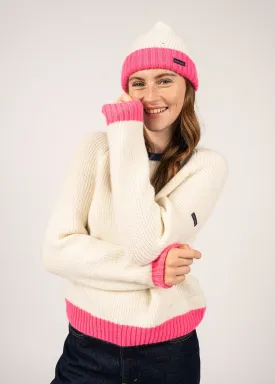 HAUBAN - Color-block Beanie in Mohair Wool Blend (WINTER WHITE / NEON PINK)