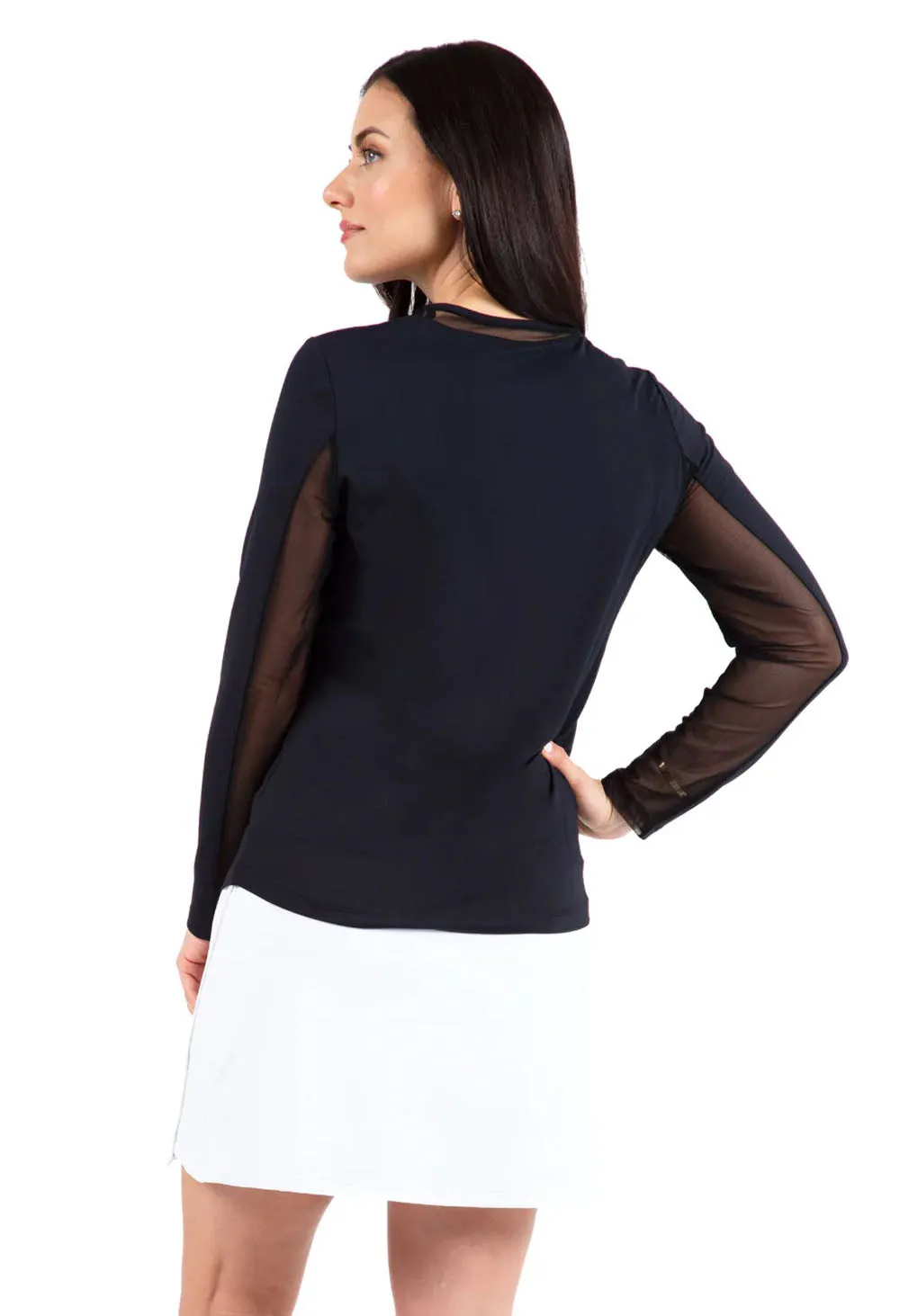 Ibkul Womens Long Sleeve Crew Solid Top - Black