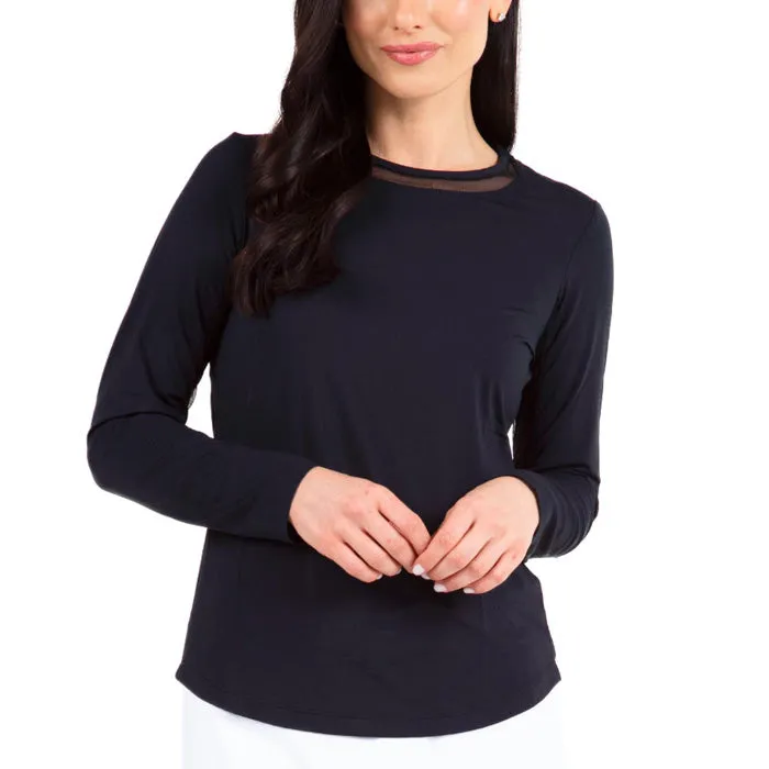 Ibkul Womens Long Sleeve Crew Solid Top - Black