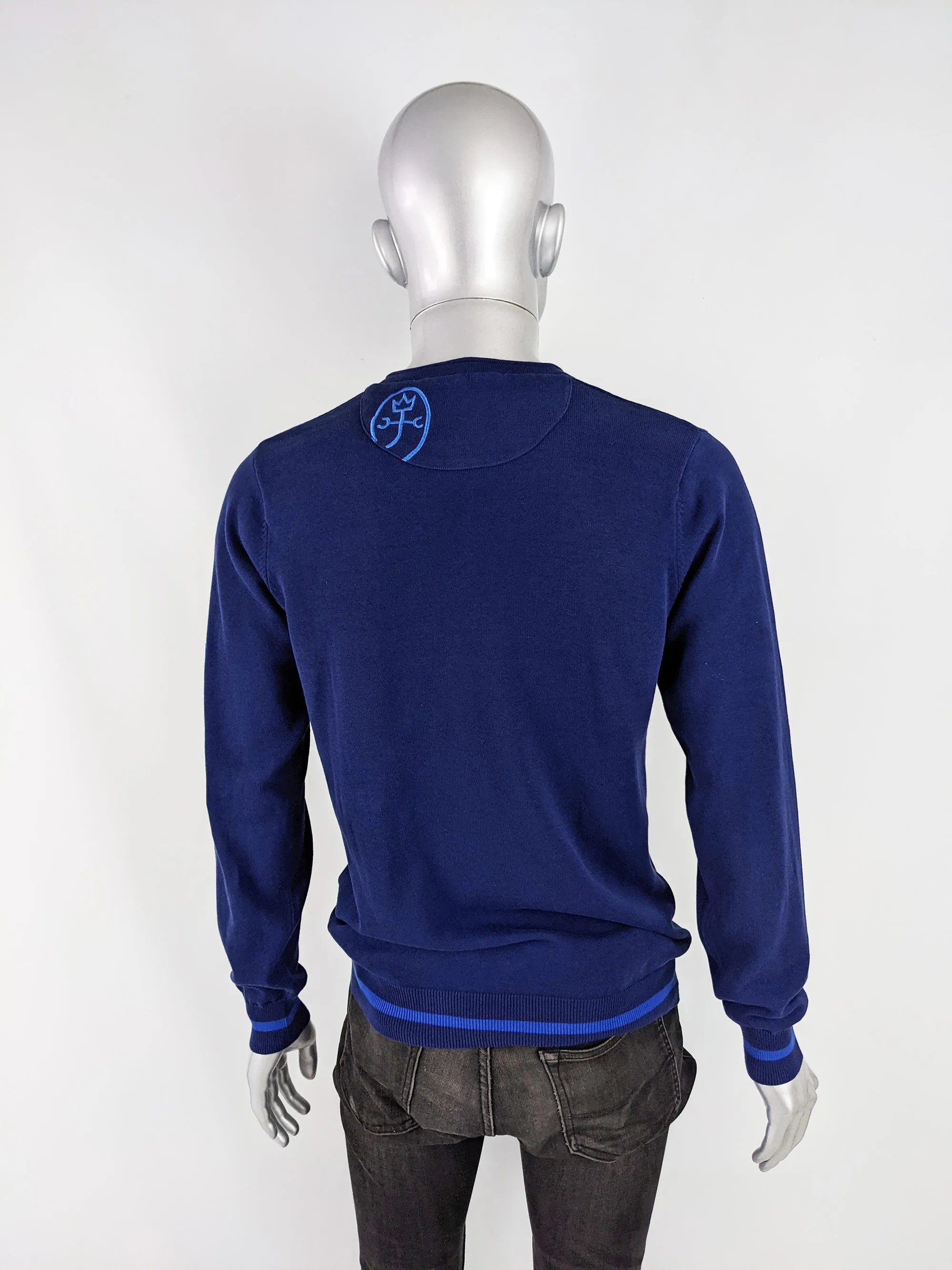 JC De Castelbajac Mens Vintage Blue Intarsia Knit Jumper, 1990s