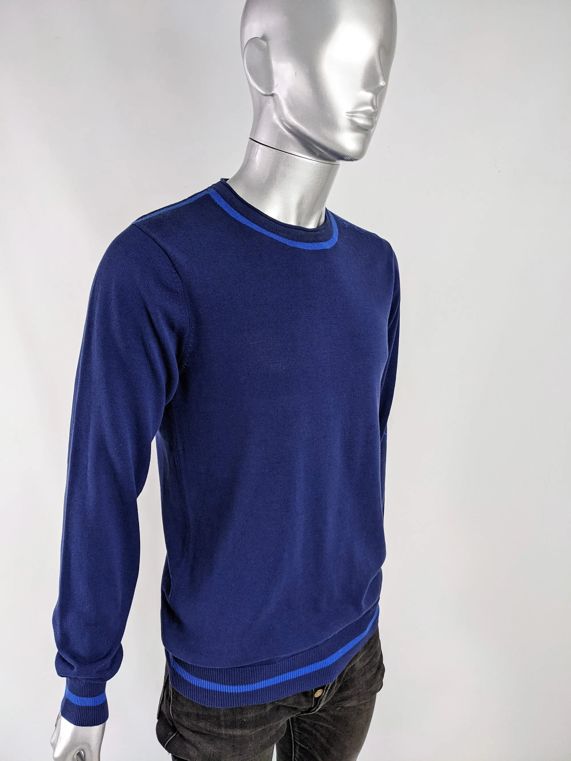 JC De Castelbajac Mens Vintage Blue Intarsia Knit Jumper, 1990s