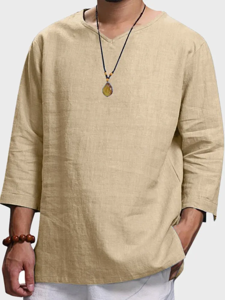 Linen V Neck Men's Shirt