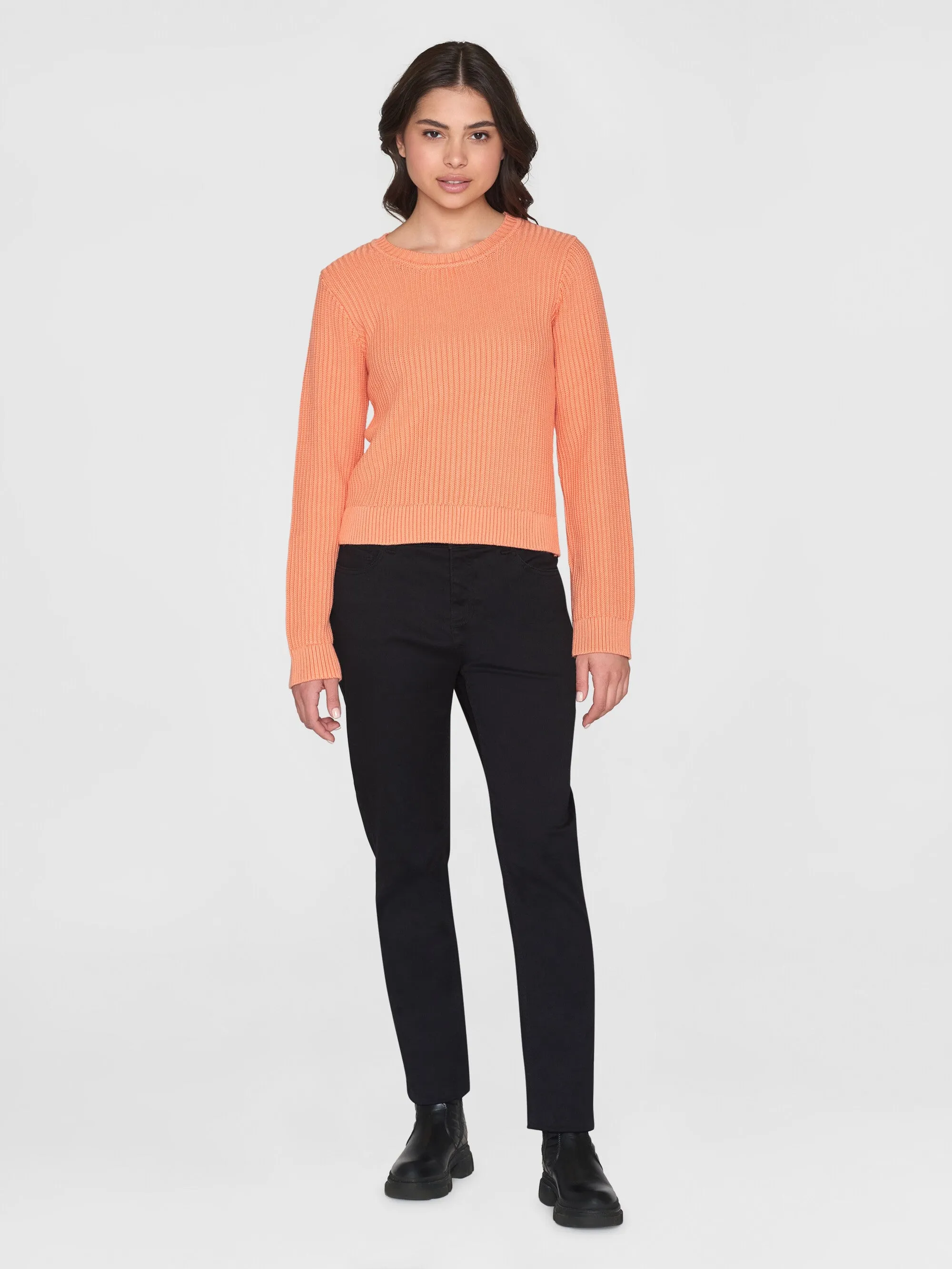 Long sleeve knitted crew neck - OCS/Vegan - Cadmium Orange