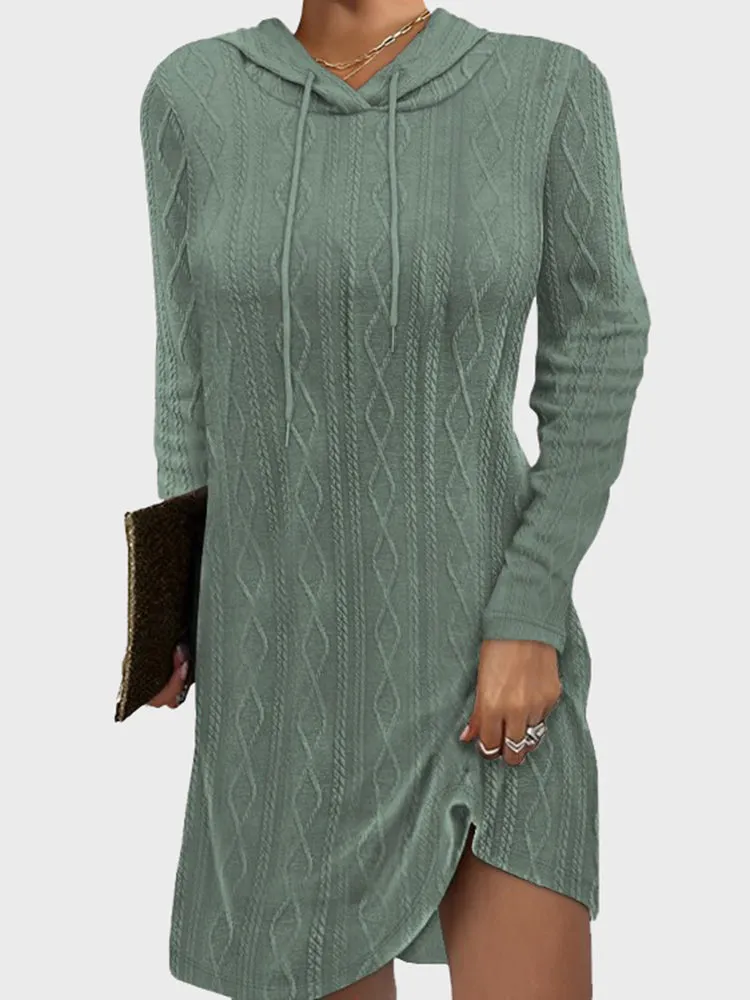 Long Sleeved Hooded Knitted Pullover Dress