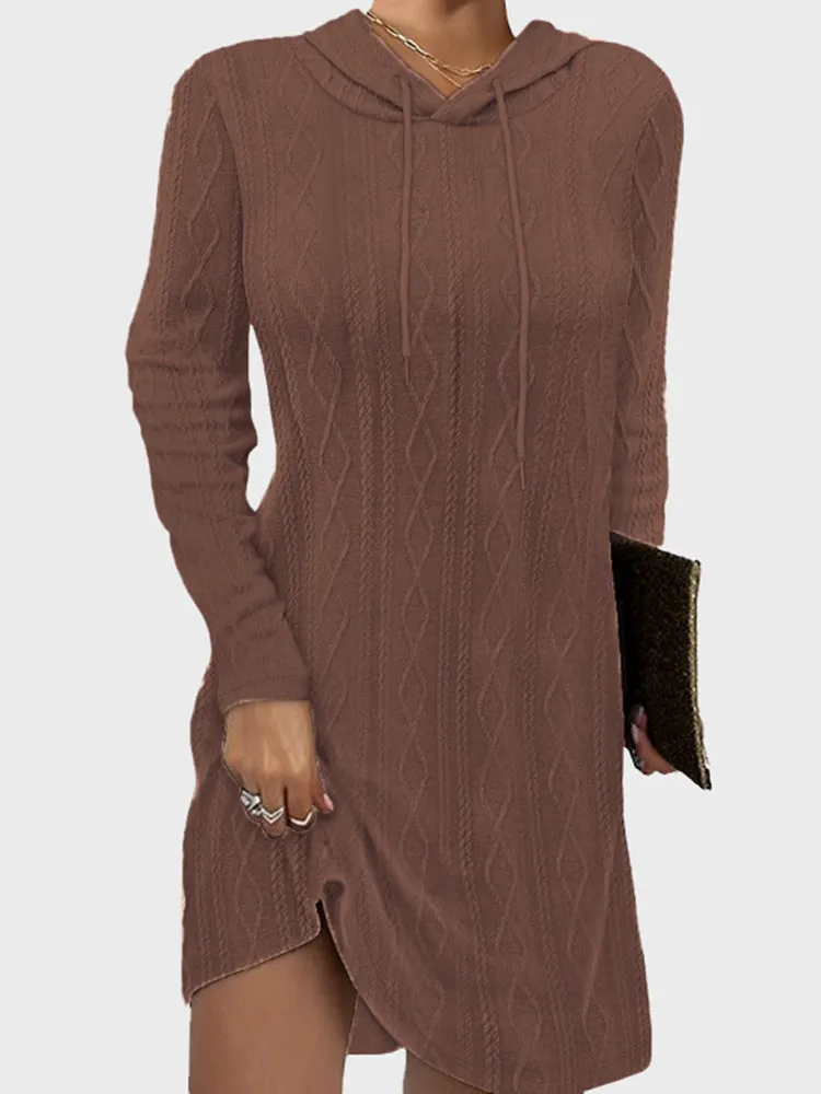 Long Sleeved Hooded Knitted Pullover Dress