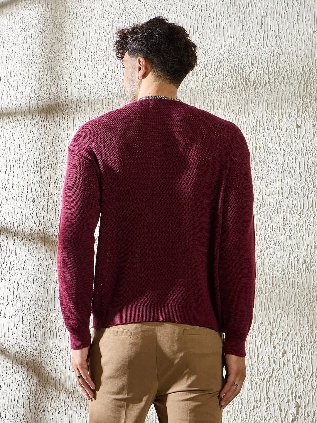 Mauve Sheer Long Sleeve Knitted T-shirt