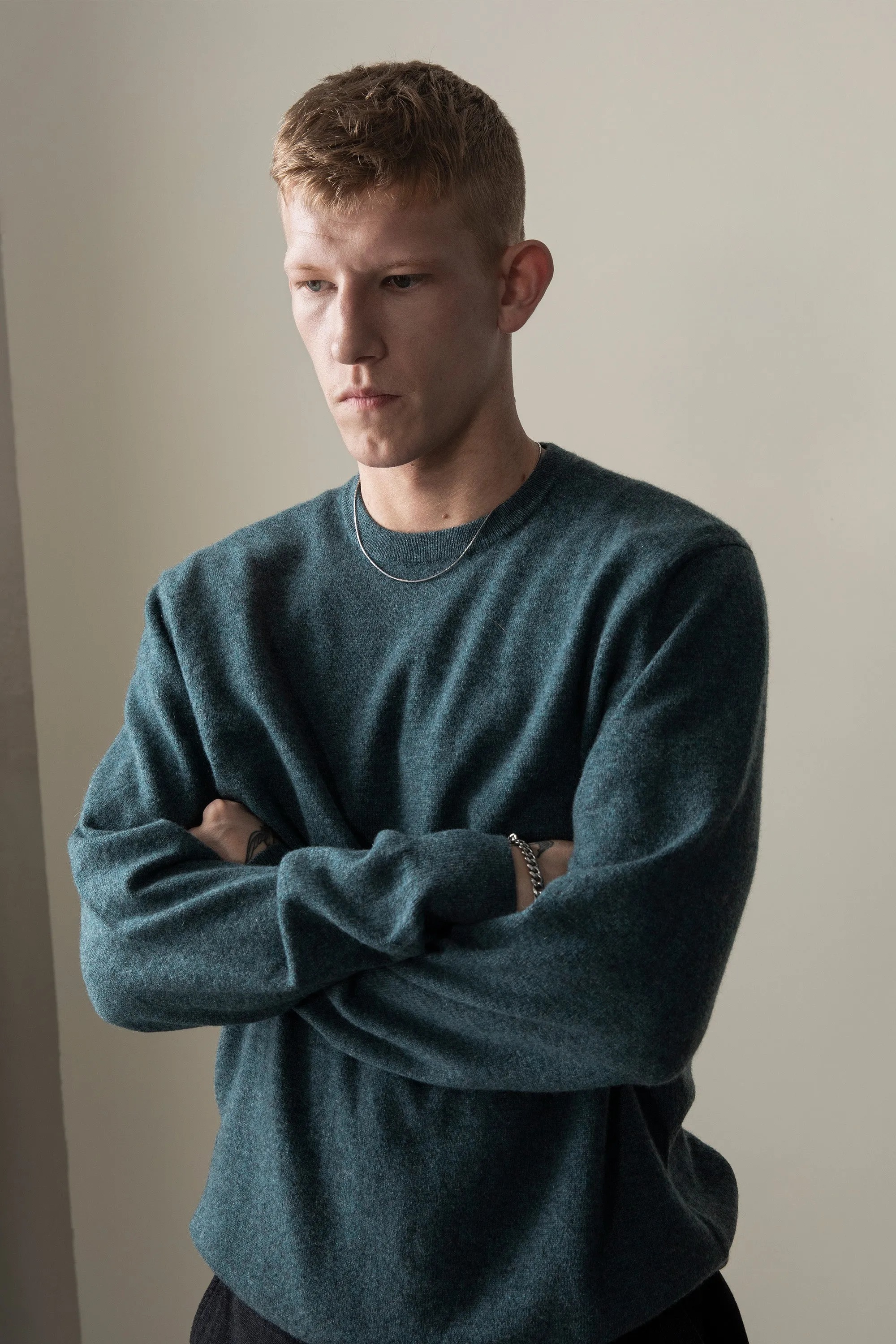 Men's Cashmere Crew Neck Jumper - Haze Green