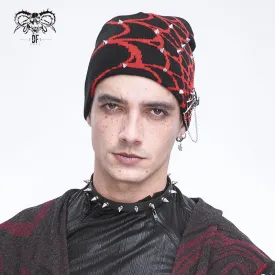 Men's Punk Contrast Color Spider Web Knitted Beanie Red