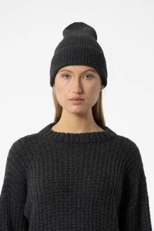 Merino Handknit Rib Hat in Charcoal Grey