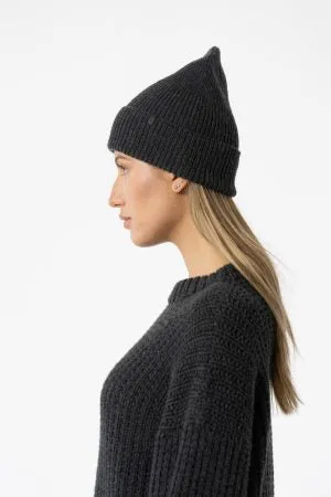 Merino Handknit Rib Hat in Charcoal Grey