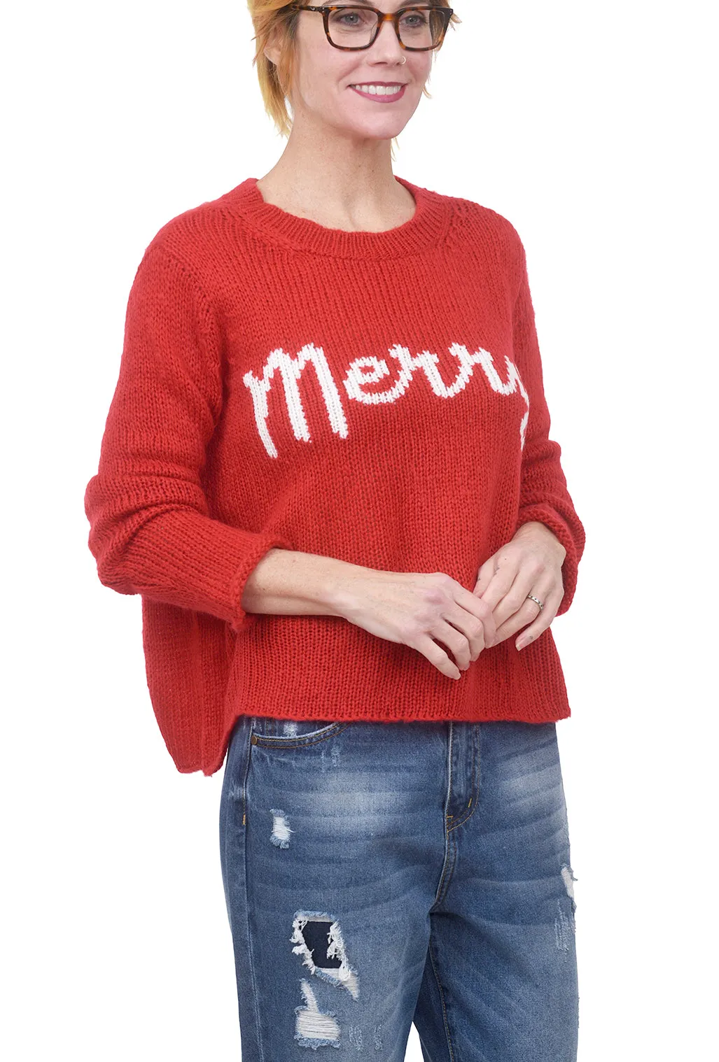 Merry Chunky Crew Sweater, Red