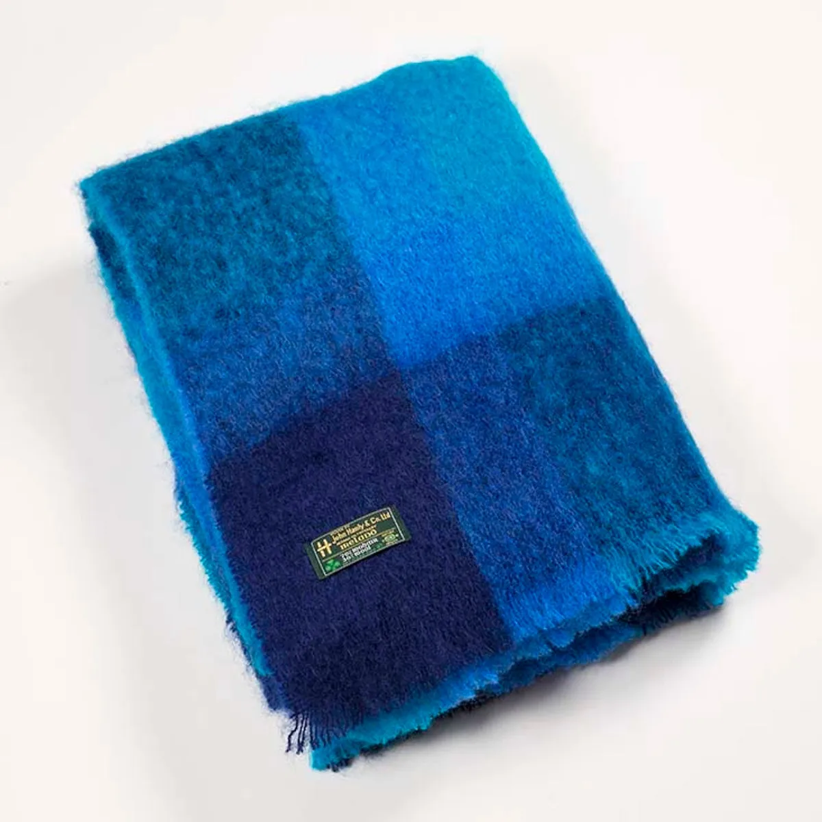 Mohair Throw - Navy, Blue and Aqua blocks  - John Hanly