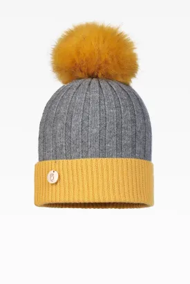 Olivia Pom Pom Two Tone Hat - Faux Fur