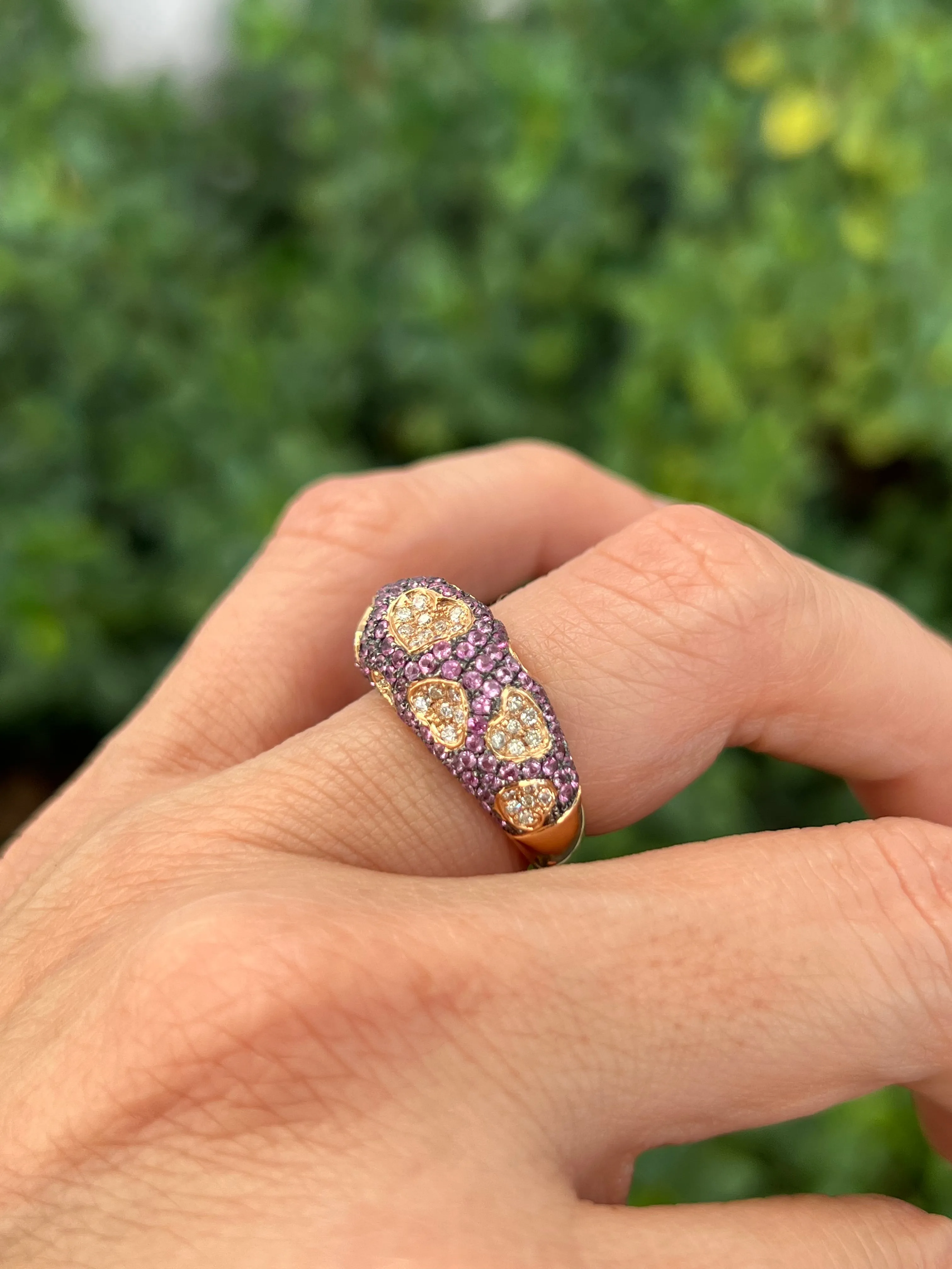 Pink Sapphire Rose Gold Heart Dome Ring