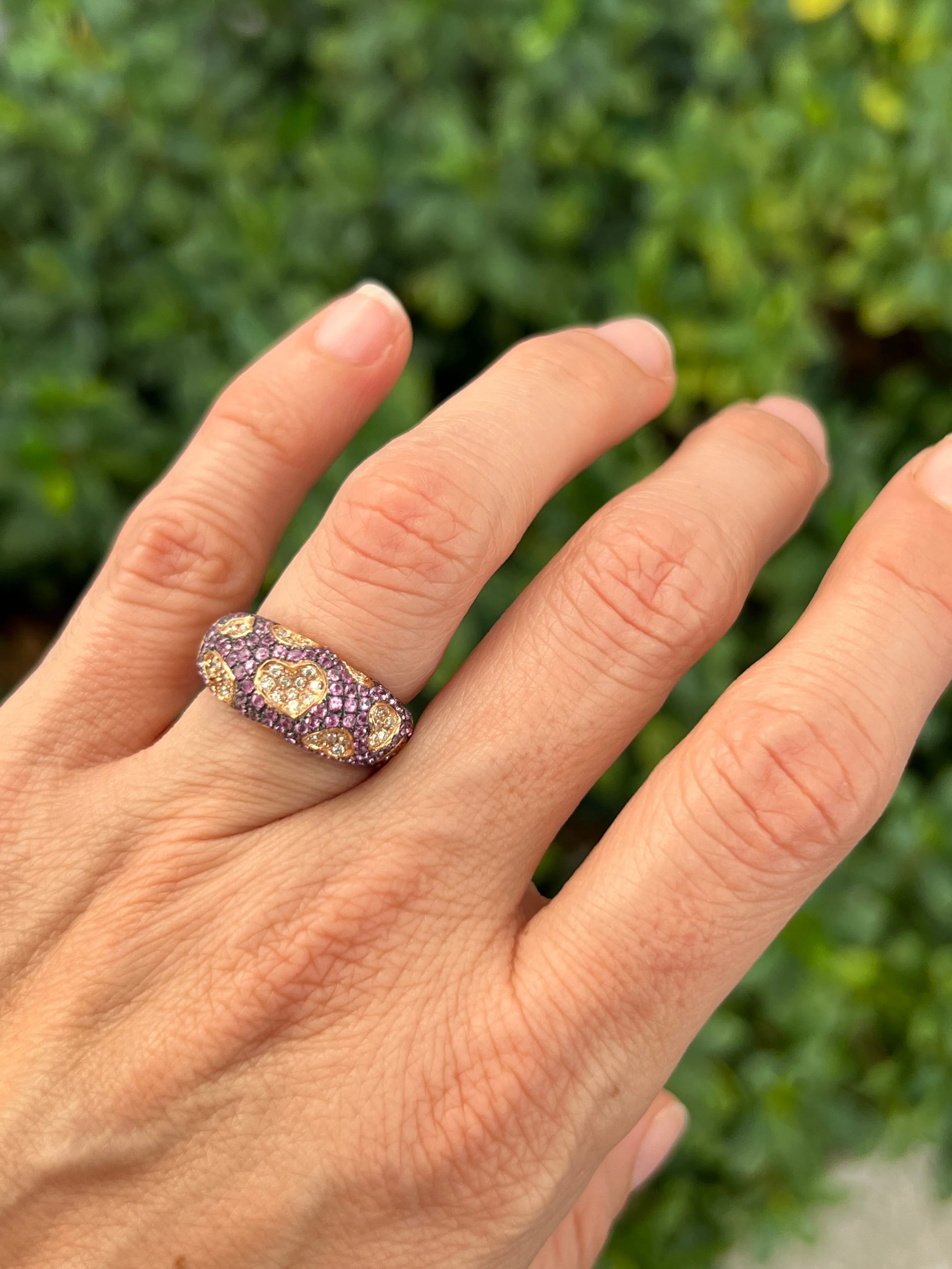 Pink Sapphire Rose Gold Heart Dome Ring